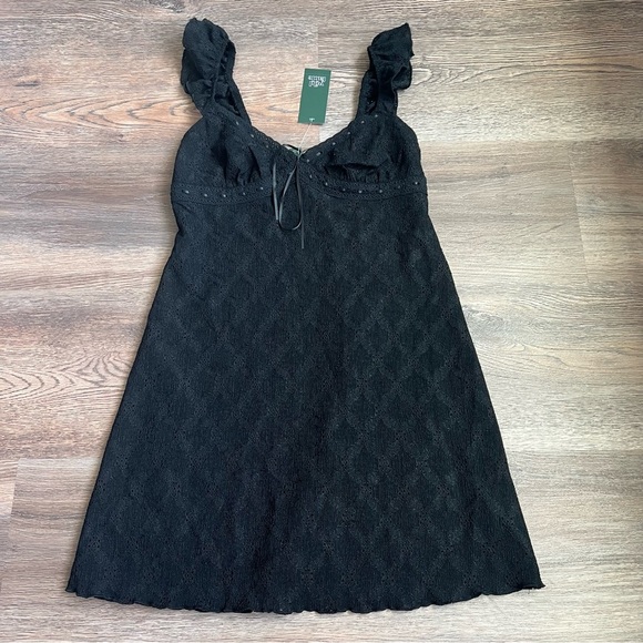 Women's Ruffle Sleeve Eyelet Mini a-Line Dress - Wild Fable Black XS - Picture 2 of 6